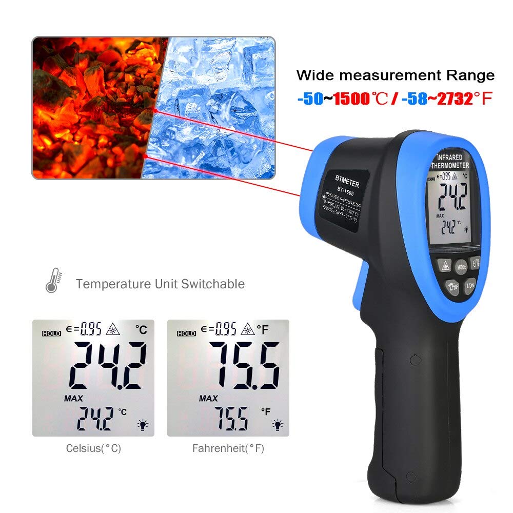 Industrial Laser Thermometer Gun - -50 ℃ إلى 1500 ℃ الليزر