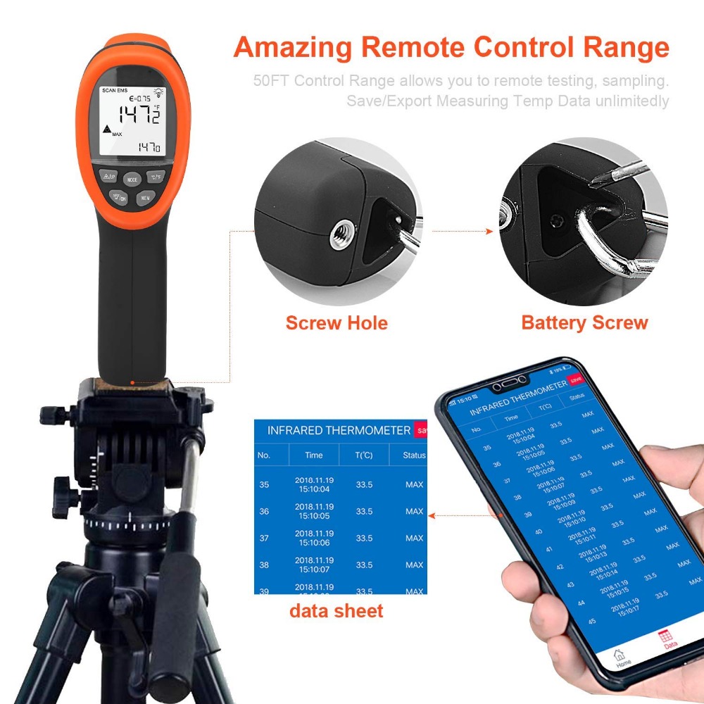 Industrial Laser Thermometer Gun - جهاز قياس الحرارة الرقمي BTMETER، مقياس