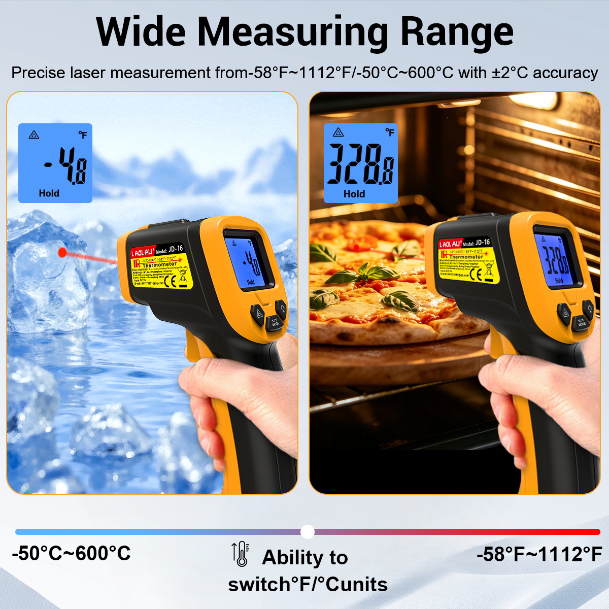 لاولاو JD 16 مسدس قياس الحرارة - مراجعة Industrial Laser Temperature Sensor وسعره