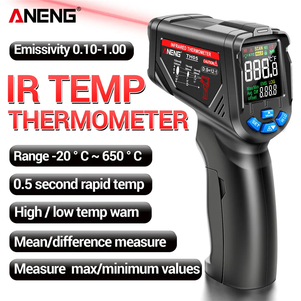 جهاز استشعار حراري رقمي ANENG  - مراجعة Industrial Laser Thermometer Gun وسعره
