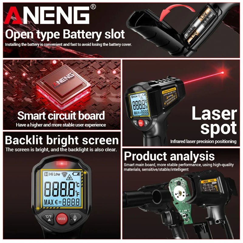 ANENG TH202 موازين الحرارة الص - مراجعة Industrial Laser Thermometer Gun وسعره