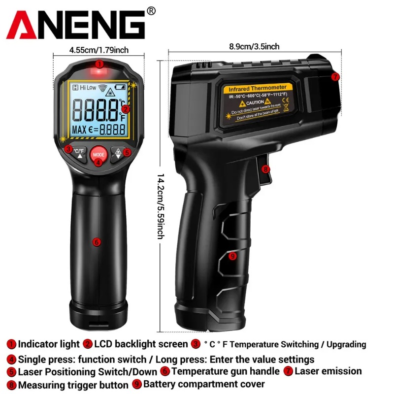 مقياس حرارة بالأشعة تحت الحمرا - مراجعة Industrial Laser Thermometer Gun وسعره