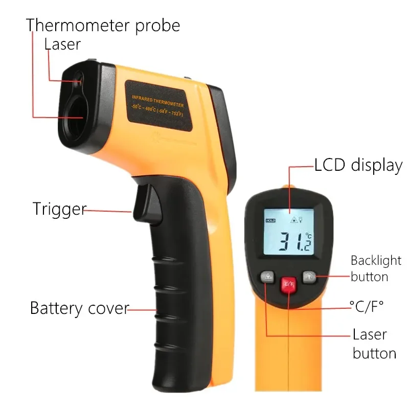 مقياس حرارة محمول بالأشعة تحت  - مراجعة Industrial Laser Thermometer Gun وسعره